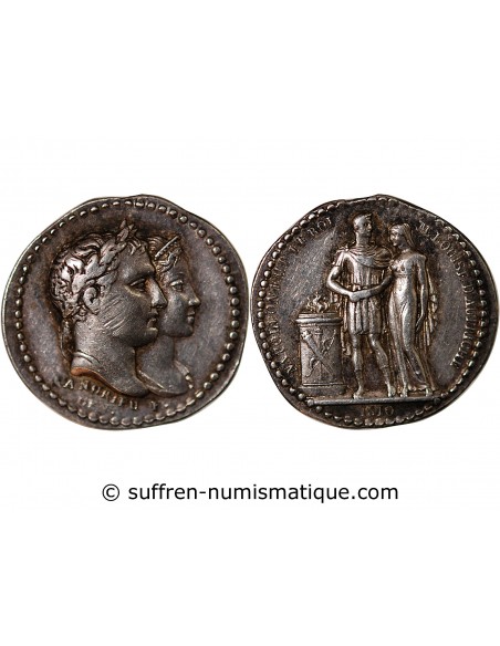 PREMIER EMPIRE - PETITE MEDAILLE ARGENT 1810 - Quinaire du mariage de Napoléon et Marie-Louise