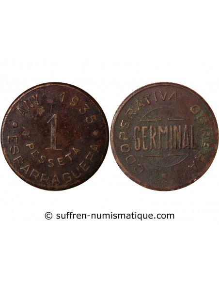 Espagne 1 peseta Cuivre 1935