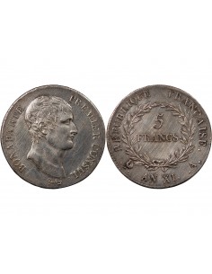 BONAPARTE Ier CONSUL﻿ - 5 FRANCS ARGENT AN XI A PARIS 2