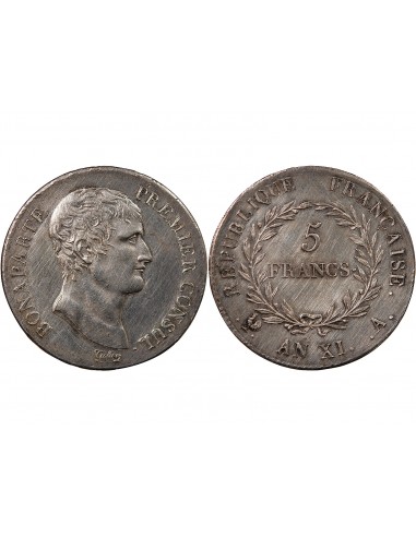 BONAPARTE Ier CONSUL﻿ - 5 FRANCS ARGENT AN XI A PARIS