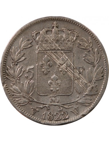 LOUIS XVIII - 5 FRANCS ARGENT 1822 W LILLE