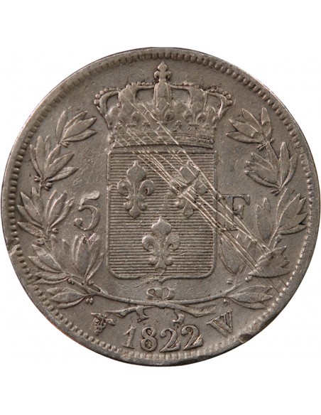 LOUIS XVIII - 5 FRANCS ARGENT 1822 W LILLE