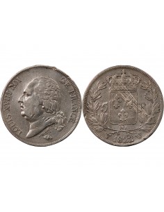 LOUIS XVIII - 5 FRANCS ARGENT 1822 W LILLE 2