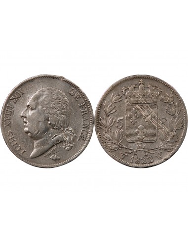 LOUIS XVIII - 5 FRANCS ARGENT 1822 W LILLE