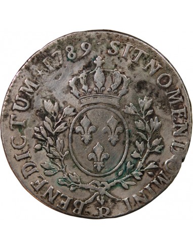 LOUIS XVI - ÉCU ARGENT AUX BRANCHES D'OLIVIER 1789 R ORLEANS