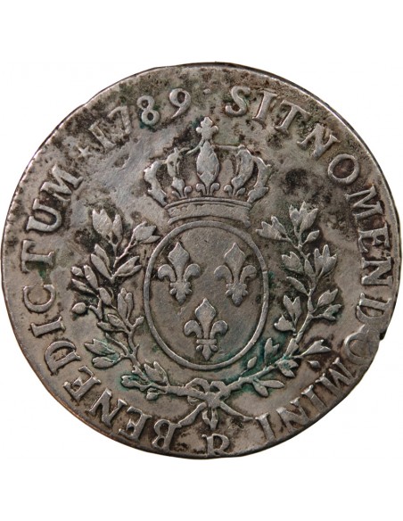 LOUIS XVI - ÉCU ARGENT AUX BRANCHES D'OLIVIER 1789 R ORLEANS