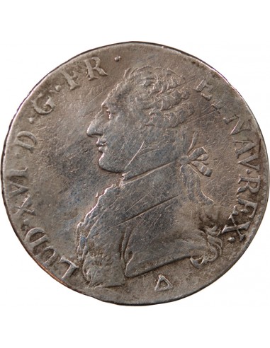 LOUIS XVI - ÉCU ARGENT AUX BRANCHES D'OLIVIER 1789 R ORLEANS