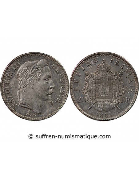 NAPOLEON III - 20 FRANCS PLATINE 1865 A PARIS - FAUX D'EPOQUE