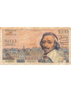 FRANCE, RICHELIEU - 1000 FRANCS 02/12/1954 - SÉRIE N.98 - TB