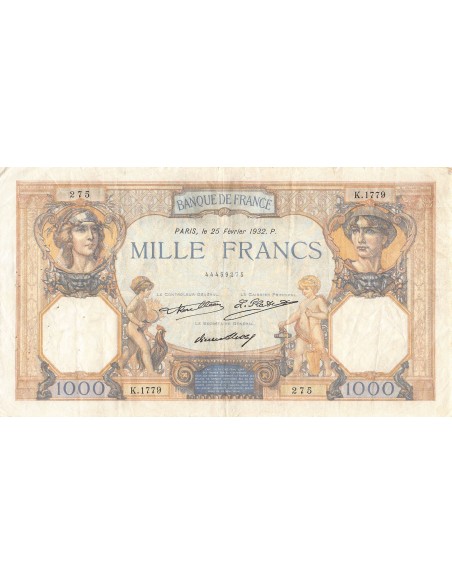FRANCE, CÉRÈS ET MERCURE - 1000 FRANCS 25/02/1932 - TB+