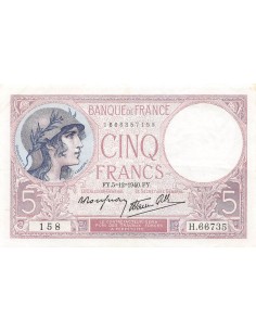 FRANCE - 5 FRANCS VIOLET 05/12/1940 - TTB+
