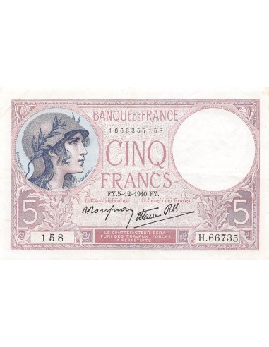 FRANCE - 5 FRANCS VIOLET 05/12/1940 - TTB+