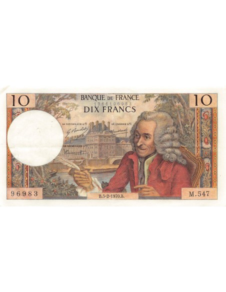 FRANCE, VOLTAIRE - 10 FRANCS 05/02/1970 - SÉRIE M.547 - TTB+