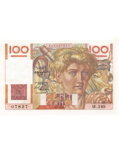 FRANCE, JEUNE PAYSAN - 100 FRANCS 29/04/1948 - SÉRIE W.249 - SUP+