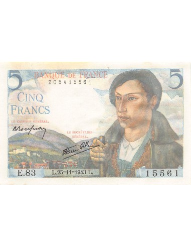 FRANCE - 5 FRANCS BERGER 25/11/1943 - SÉRIE E.83 - SPL