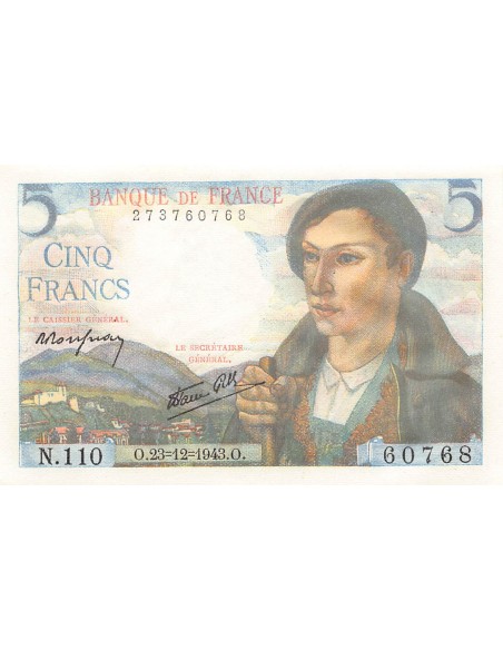 FRANCE - 5 FRANCS BERGER 23/12/1943 - SÉRIE N.110 - P.NEUF