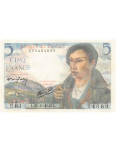 FRANCE - 5 FRANCS BERGER 25/11/1943 - SÉRIE E.83 - P.NEUF 2