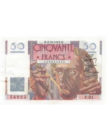 FRANCE - 50 FRANCS LE VERRIER 02/10/1947 - SÉRIE P.91 - TTB+
