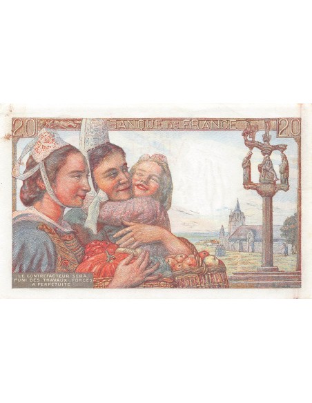 FRANCE, PÊCHEUR - 20 FRANCS 24/09/1942 - SÉRIE J.39 - SUP+