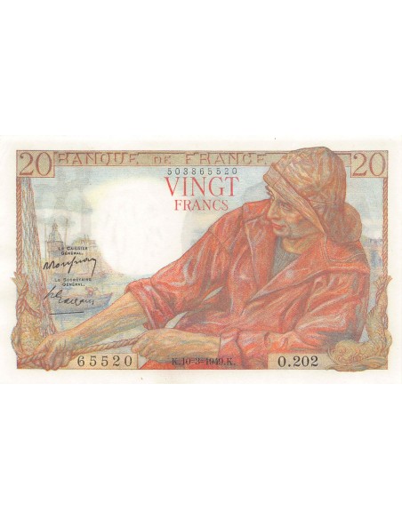 FRANCE, PÊCHEUR - 20 FRANCS 10/03/1949 - SÉRIE O.202 - PSUP