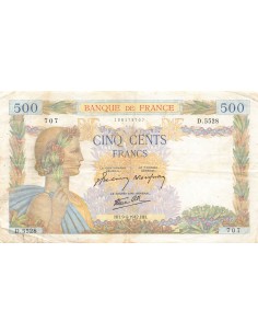 FRANCE, LA PAIX - 500 FRANCS 09/04/1942 - SÉRIE D.5528 - TB+