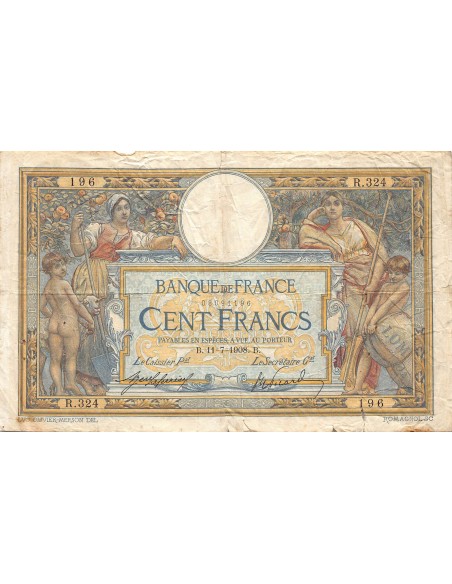 FRANCE, LUC-OLIVIER MERSON - 100 FRANCS 11/07/1908 - PTB