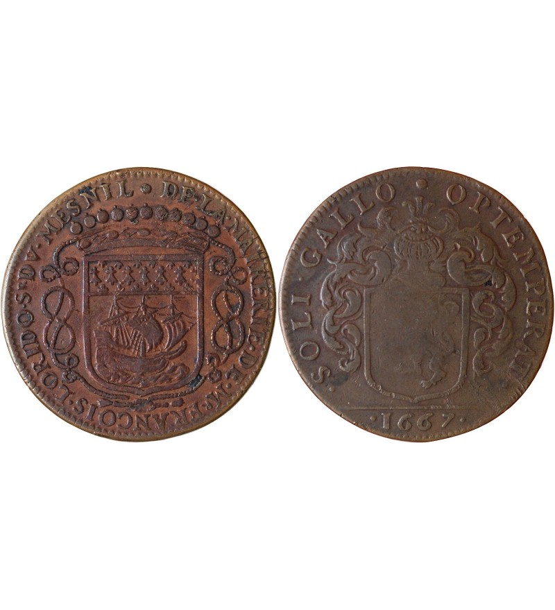 MAIRE DE NANTES - FRANCOIS LORIDO, SIEUR DU MESNIL JETON CUIVRE 1667