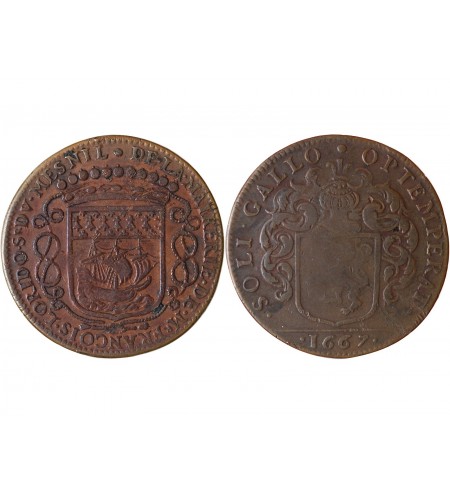 MAIRE DE NANTES - FRANCOIS LORIDO, SIEUR DU MESNIL JETON CUIVRE 1667