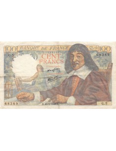 FRANCE - 100 FRANCS DESCARTES 15/05/1942 - SERIE G.5 - TTB