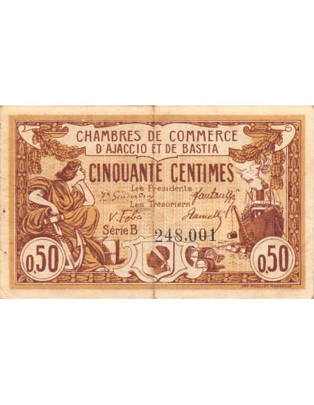 CHAMBRE DE COMMERCE, AJACCIO ET BASTIA - 50 CENTIMES 1917 / 1918