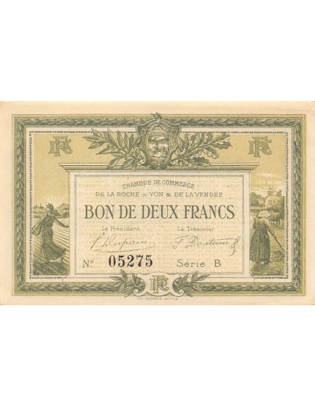 CHAMBRE DE COMMERCE, LA ROCHE SUR YON - 2 FRANCS 1915