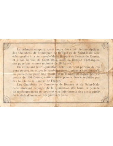 CHAMBRE DE COMMERCE, RENNES ET SAINT-MALO - 50 CENTIMES 1915