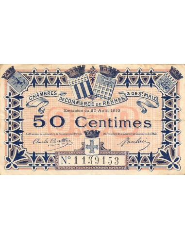 CHAMBRE DE COMMERCE, RENNES ET SAINT-MALO - 50 CENTIMES 1915