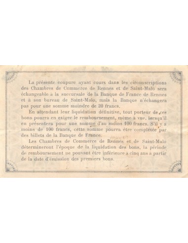 CHAMBRE DE COMMERCE, RENNES ET SAINT-MALO - 1 FRANC 1915
