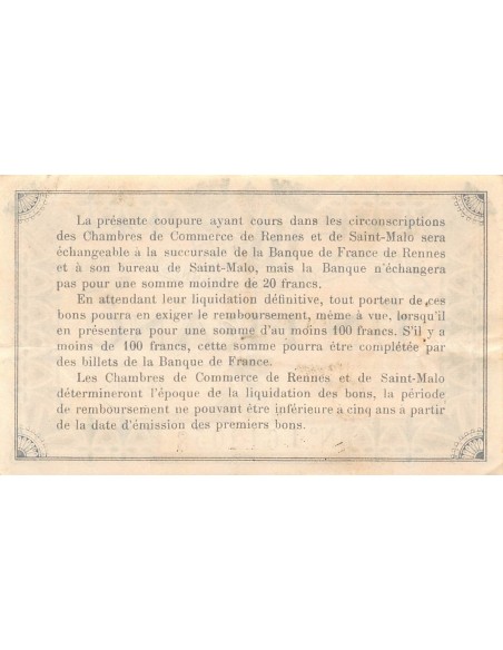 CHAMBRE DE COMMERCE, RENNES ET SAINT-MALO - 1 FRANC 1915