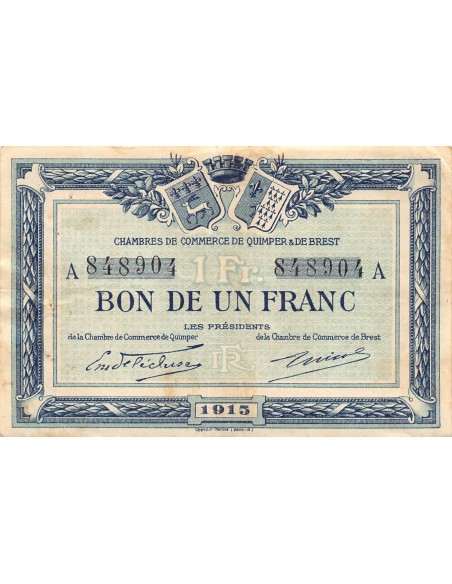 CHAMBRE DE COMMERCE, QUIMPER ET BREST - 1 FRANC 1915