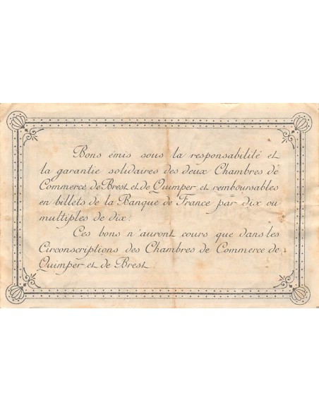 CHAMBRE DE COMMERCE, QUIMPER ET BREST - 1 FRANC 1915