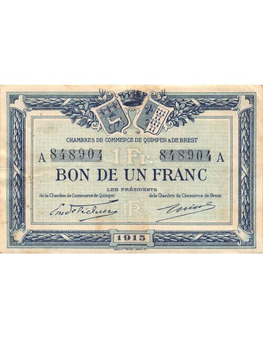 CHAMBRE DE COMMERCE, QUIMPER ET BREST - 1 FRANC 1915
