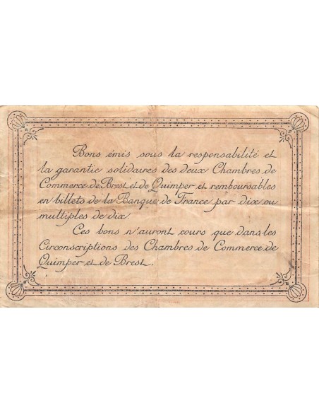 CHAMBRE DE COMMERCE, QUIMPER ET BREST - 2 FRANCS 1915