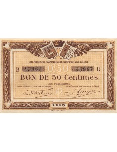 CHAMBRE DE COMMERCE, QUIMPER ET BREST - 50 CENTIMES 1915 2