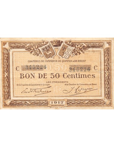 CHAMBRE DE COMMERCE, QUIMPER ET BREST - 50 CENTIMES 1915