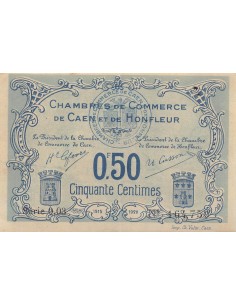 CHAMBRE DE COMMERCE, CAEN ET HONFLEUR - 50 CENTIMES 1920