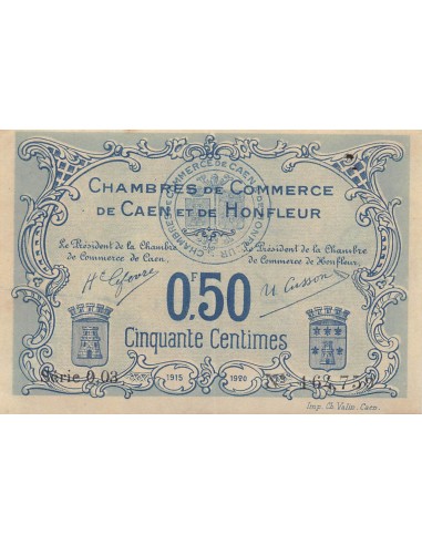 CHAMBRE DE COMMERCE, CAEN ET HONFLEUR - 50 CENTIMES 1920