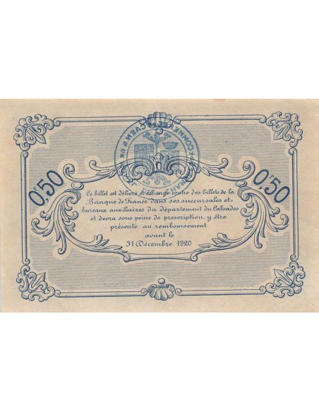 CHAMBRE DE COMMERCE, CAEN ET HONFLEUR - 50 CENTIMES 1920