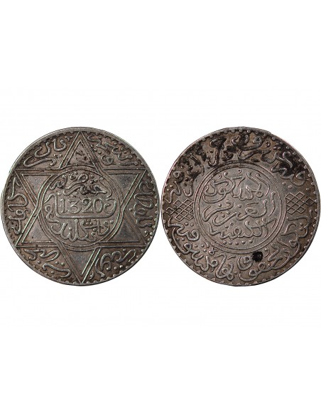 MAROC, ABDELAZIZ - 10 DIRHAMS ARGENT 1320 (1903)