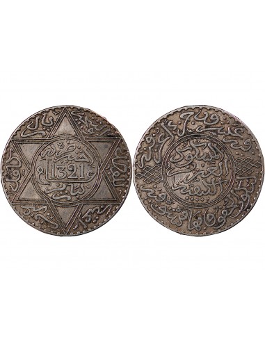 MAROC, ABDELAZIZ- 10 DIRHAMS ARGENT 1321 (1903)