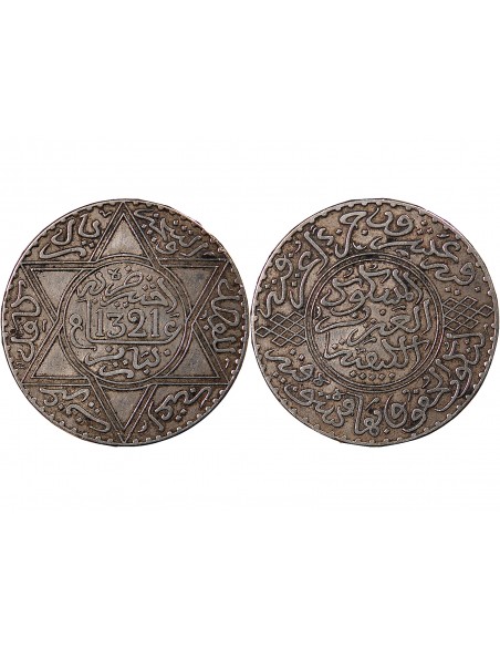 MAROC, ABDELAZIZ- 10 DIRHAMS ARGENT 1321 (1903)