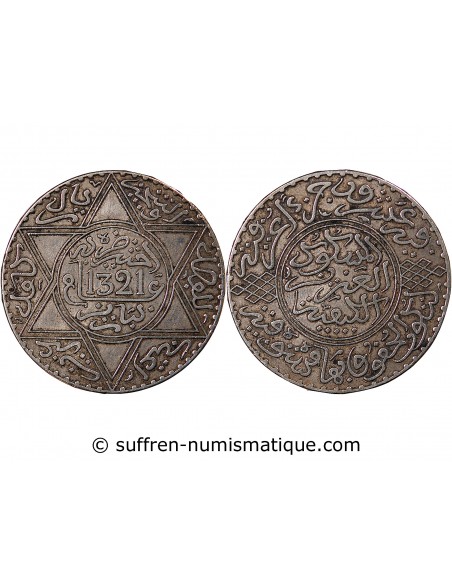 MAROC, ABDELAZIZ- 10 DIRHAMS ARGENT 1321 (1903)