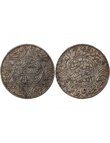 MAROC, ABDELAZIZ - 10 DIRHAMS ARGENT 1320 (1903)