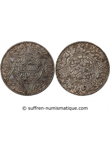 MAROC, ABDELAZIZ - 10 DIRHAMS ARGENT 1320 (1903)